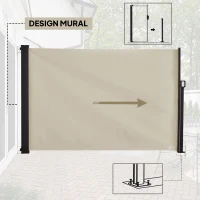 Outsunny Store latéral brise-vue rétractable 350 x 180 cm en aluminium protection solaire pour balcon, jardin, terrasse, beige(m-4)