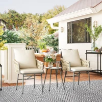 Outsunny Conjunto de Jardim de 3 Peças com 2 Cadeiras com Almofadas Removíveis e Laváveis e Mesa com Bancada de Metal Cinza e Creme(m-9)