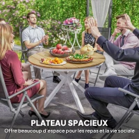 Outsunny Table à manger de jardin ronde Ø 118 cm cadre en aluminium pour balcon, porche, patio, teck(m-4)