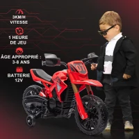 AIYAPLAY Moto cross électrique pour enfants 3-8 ans, batterie 6 V, 2 moteurs, klaxon et roues d'entraînement, charge 30KG, rouge(m-4)