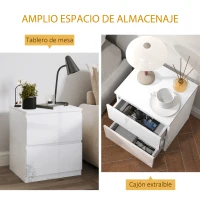 HOMCOM Set de 2 Mesitas de Noche con 2 Cajones Mesa Auxiliar para Dormitorio Salón 40x34x45 cm Blanco Brillo(m-5)