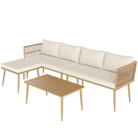 Outsunny Salon de jardin extérieur en résine tressée 5 places modulable 2 canapés, pouf et table basse, coussins inclus, crème