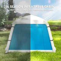 Outsunny Inflatable Camping Tent w/ Hand Pump, Easy Setup 1/2 Person Blow Up Tent Waterproof 190T Taffeta w/ Mesh Windows, Doors and Carry Bag, Light Blue(m-5)