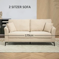 HOMCOM 2-Sitzer Sofa mit Leinenoptik, dicke Polsterung, bis 360 kg, 179 x 80 x 89 cm, Beige(m-4)