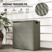 Outsunny Coffre de jardin en résine tressée, coffre de rangement extérieur 66 L avec dessus à lattes 28 x 55 x 60 cm, gris(m-7)