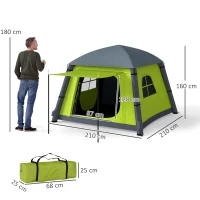 Outsunny Inflatable Camping Tent w/ Hand Pump, Easy Setup 1/2 Person Blow Up Tent Waterproof 190T Taffeta w/ Mesh Windows, Doors and Carry Bag, Green(m-3)