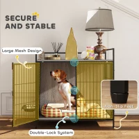 PawHut Dog Crate Furniture with Rotating Bowl Holder, 2 Bowls, 2 Doors, for Medium Dogs, 80 x 56 x 76.5 cm, Grey(m-6)