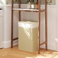 HOMCOM Cesto de Roupa com Tampa 72L Cesto de Roupa de Bambu com Bolsa Interior Removível e Alças 40x30x60 cm Bege e Creme(m-2)