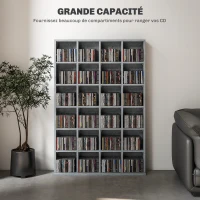 HOMCOM Meuble de rangement multimédia 456 CD/ 336 DVD - bibliothèque en bois avec étagères réglables, 89 x 130,5 cm, gris(m-4)