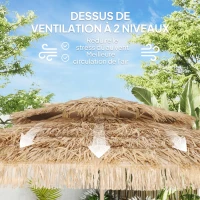 Outsunny Parasol de jardin extérieur en paille Ø 294 cm parasol droit mat 8 baleines en métal protection UV avec manivelle jaune(m-5)