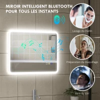 HOMCOM Miroir salle de bain LED bluetooth 50 x 70 cm interrupteur tactile lumière réglable 3 couleurs anti-buée mémoire argent(m-5)