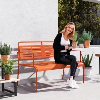 Outsunny Banc de jardin 2 places banc extérieur jardin en acier avec accoudoirs et dossier, pour balcon 121 x 64 x 84 cm, rouge(m-2)