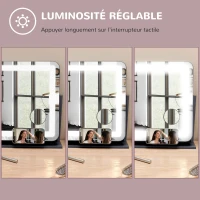 HOMCOM Miroir Lumineux LED intensité 3 modes d'éclairage, grossissement 10X, port de charge USB, touche tactile 62,5 x 52 cm(m-7)