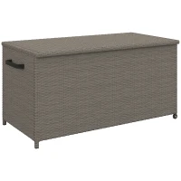 Outsunny Coffre de jardin en résine tressée coffre de rangement extérieur 184 L vérins à gaz, résistant aux UV 102x52x52cm gris(m-1)