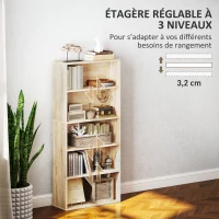 HOMCOM Bibliothèque étagère de rangement 5 niveaux avec étagères réglables pour salon, chambre, bureau, 60x24x133,5cm, naturel(m-5)