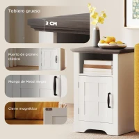 HOMCOM Mesitas de Noche Rústicas Mesas Auxiliares con Puerta Estilo Granero y Estante 40x35x60 cm Blanco y Marrón(m-5)