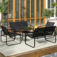 Outsunny Salon de jardin extérieur 5 pièces en acier et textilène avec canapés, 2 fauteuils et table basse en verre trempé, gris(m-2)