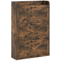 HOMCOM Zapatero Estrecho de 3 Cajones Abatibles para 24 Pares Diseño Rústico con Puertas de Granero 80x24x118 cm Marrón