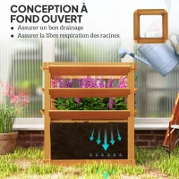 Outsunny Jardinière avec treillis, lit surélevé de jardin fond ouvert, bac à fleurs en bois 65 x 65 x 73 cm, marron clair(m-5)