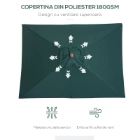 Outsunny Umbrela Dreptunghiular din Bambus si Poliester Anti-UV Verde 2x1.5x2,3m(m-5)