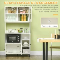 HOMCOM Armoire de cuisine avec 3 placards, niches, étagères réglables, portes vitrées, passe-câble, 90x40x180cm, blanc(m-4)