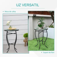 Outsunny Masuta de Gradina Rotunda din Metal cu Blat cu Mozaic, Ф35.5x53.5cm, Multicolor(m-5)