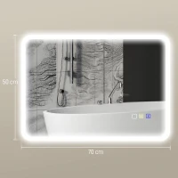 HOMCOM Miroir salle de bain LED bluetooth 50 x 70 cm interrupteur tactile lumière réglable 3 couleurs anti-buée mémoire argent(m-3)