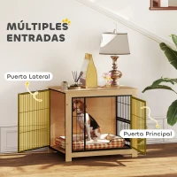 PawHut Jaula para Perros Mesa Auxiliar Moderna con 2 Puertas Soporte Giratorio con 2 Tazones 80x60x68 cm Roble(m-6)