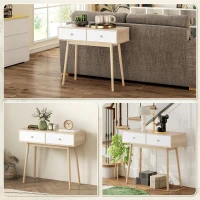 HOMCOM Table console avec 2 tiroirs et pieds en bois, pour salon, entrée, couloir, 86 x 35 x 75 cm, chêne et blanc(m-7)