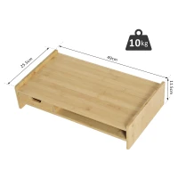 HOMCOM Monitor Riser Laptop PC Plinth Stand TV Computer Desktop Organiser W/ Drawer Bamboo(m-3)