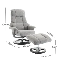 Chenille Upholstered Massage Recliner with Ottoman Footstool, 5-Point Massager, Ergonomic Backrest, 88L x 80W x 106H cm, Grey(m-3)