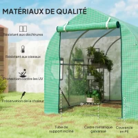 Outsunny Serre de jardin tunnel serres tunnel 6 m² avec 6 fenêtres porte à fermeture éclair toile PE structure fer galvanisé vert(m-4)