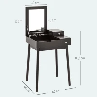 HOMCOM Coiffeuse avec miroir table de maquillage, 2 tiroirs, miroir pliable pour chambre à coucher, salon, 60x50x85,5cm, noir(m-3)