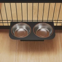 PawHut Gaiola para Cães Mesa Auxiliar Moderna com 2 Portas Suporte Giratório com 2 Tigelas para Cães Médios 80x60x68 cm Carvalho(m-9)
