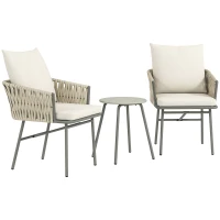 Outsunny Conjunto de Jardim de 3 Peças com 2 Cadeiras com Almofadas Removíveis e Laváveis e Mesa com Bancada de Metal Cinza e Creme(m-11)