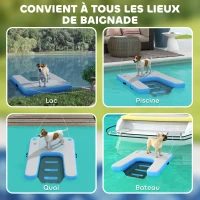 PawHut Rampe gonflable de radeau pour chien, plate-forme flottante de sports nautiques 120 x 90 x 10 cm bleu et gris(m-5)