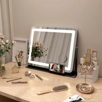 HOMCOM Miroir Lumineux LED intensité 3 modes d'éclairage, grossissement 10X, port de charge USB, touche tactile 62,5 x 52 cm(m-2)