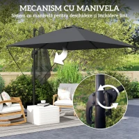 Outsunny Umbrelă de Grădină cu Manivelă Înclinabilă, Braț Lateral și Bază Rotativă, 244x244x255 cm, Gri Închis(m-7)