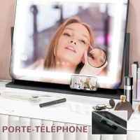 HOMCOM Miroir Lumineux LED intensité 3 modes d'éclairage, grossissement 10X, port de charge USB, touche tactile 62,5 x 52 cm(m-4)