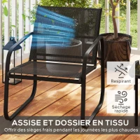 Outsunny Ensemble bistrot de jardin 3 pièces avec 2 chaises en maille et table basse en verre trempé, noir(m-5)