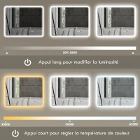 HOMCOM Miroir salle de bain LED bluetooth 70 x 90 cm interrupteur tactile lumière réglable 3 couleurs anti-buée mémoire argent(m-6)