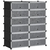 HOMCOM Sapateira Modular de Cubos de Plástico Armário Modular para Sapatos com 12 Cubos com Porta Desenho de DIY 94x37x108 cm Preto(m-1)