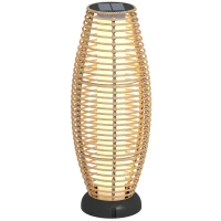 Outsunny Lámpara Solar de Jardín de Ratán Sintético con Luces LED Encendido y Apagado Automático Impermeable Ø26x72 cm Natural(m-10)