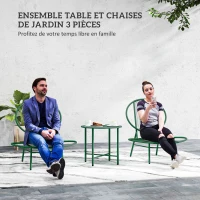 Outsunny Ensemble salon de jardin, 3 pièces, salon d'extérieur 2 personnes avec 2 chaises Acapulco et table basse, vert foncé(m-4)