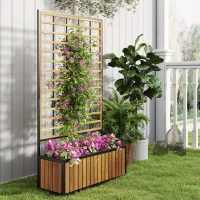 Outsunny Jardinière avec treillis lit surélevé de jardin trous de drainage en bois d'acacia acier  74 x 27 x 131 cm teck(m-9)