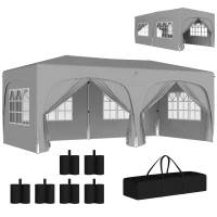 Outsunny 3 x 6 m Pop-up Pavillon mit Seitenwänden, UPF50+ höhenverstellbares Gartenzelt mit Tragetasche und Sandsäcken(m-10)
