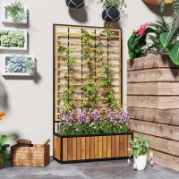 Outsunny Jardinière avec treillis lit surélevé de jardin trous de drainage en bois d'acacia acier  74 x 27 x 131 cm teck(m-7)