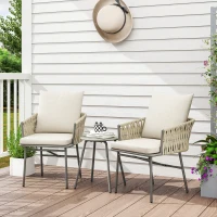 Outsunny Conjunto de Jardim de 3 Peças com 2 Cadeiras com Almofadas Removíveis e Laváveis e Mesa com Bancada de Metal Cinza e Creme(m-2)