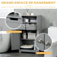 kleankin Meuble de salle de bain avec 2 tiroirs, niche, placard avec porte, étagère réglable, 60 x 30 x 109 cm, gris(m-4)
