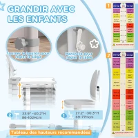 AIYAPLAY Bureau enfant avec chaise réglable en hauteur, plateau incliné 45°, tiroir et support de livre, gris(m-5)